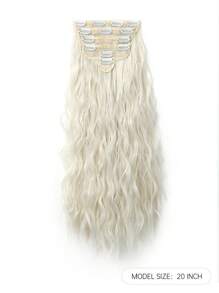 6pcs/Set Synthetic Long Wavy Clip In Hair Extensions 20 Inch Thick Hairpiece For Women White Platinum Blonde Natural Wig Curly Hair Extension Soft And Natural Hair Extensions Synthetic Hairpiece - White - View 3