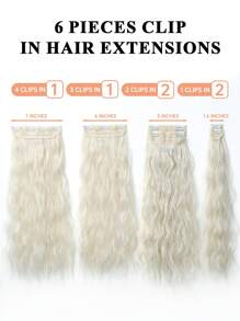 6pcs/Set Synthetic Long Wavy Clip In Hair Extensions 20 Inch Thick Hairpiece For Women White Platinum Blonde Natural Wig Curly Hair Extension Soft And Natural Hair Extensions Synthetic Hairpiece - White - View 4