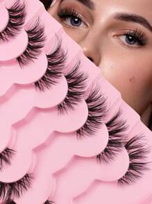 7 Pairs Half Lashes Clear Band 16mm False Lashes Cat Eye Look Tail Elongated Eyelashes For Daily And Party - Black - View 1