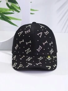鑽石&字母裝飾黑色棒球帽,派對必備 - 黑色 - 查看 1