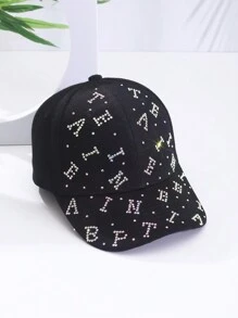 鑽石&字母裝飾黑色棒球帽,派對必備 - 黑色 - 查看 4