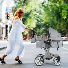 Baby Pushchair, Foldable Infant Stroller With Rain Cover, Mosquito Net, Carry Bag, Adjustable Backrest/Handle/Canopy, Convertible Buggy Pram For 0-3 Years - Grey - View 8