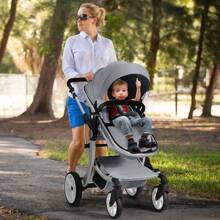 Baby Pushchair, Foldable Infant Stroller With Rain Cover, Mosquito Net, Carry Bag, Adjustable Backrest/Handle/Canopy, Convertible Buggy Pram For 0-3 Years - Grey - View 3