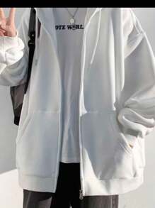 Men Zip-Up Hoodies - 白色 - 查看 2