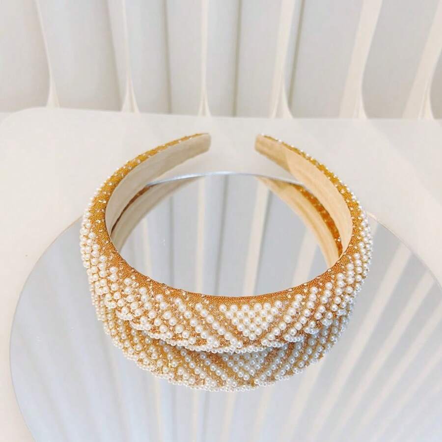 1件女士浅金色发箍，新款宽顶结发箍，简约优雅发饰 - 彩色 - 查看 1