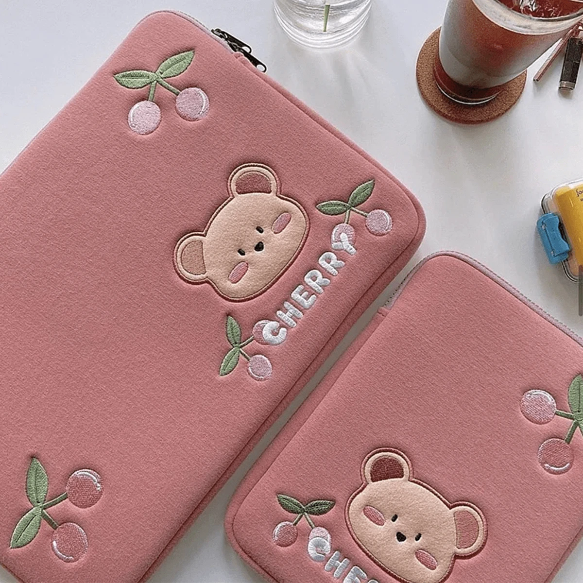 笔记本电脑包，笔记本电脑保护套，兼容 iPad 保护套，商务、旅行、学校、大学，11/14/15.6 英寸，带口袋，带拉链，便携，可爱，卡通，熊秋季大学必备女士笔记本电脑包 书包笔记本电脑保护套返校笔记本电脑保护套防水男士笔记本电脑包 - 粉色 - 查看 1