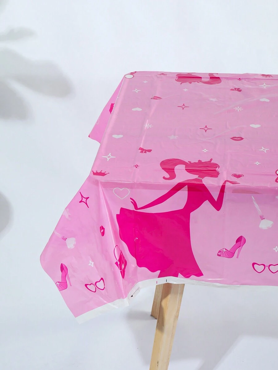 1 件 108*180CM/42.5*71 英寸一次性桌布，粉色公主皇冠图案，PE 材质防水防油，适合女孩生日派对主题和日常使用，圣诞节 - 彩色 - 查看 1