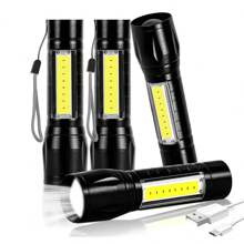 4pcs Lampara Tactica Recargable Led 2000lm Con Linterna Lateral Zoom De Bolsillo