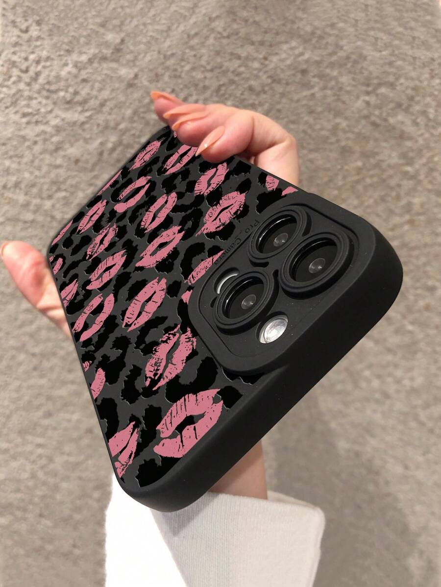 1入組TPU相機防撞豹紋、唇印及花卉圖案保護殼，適用於蘋果和三星系列