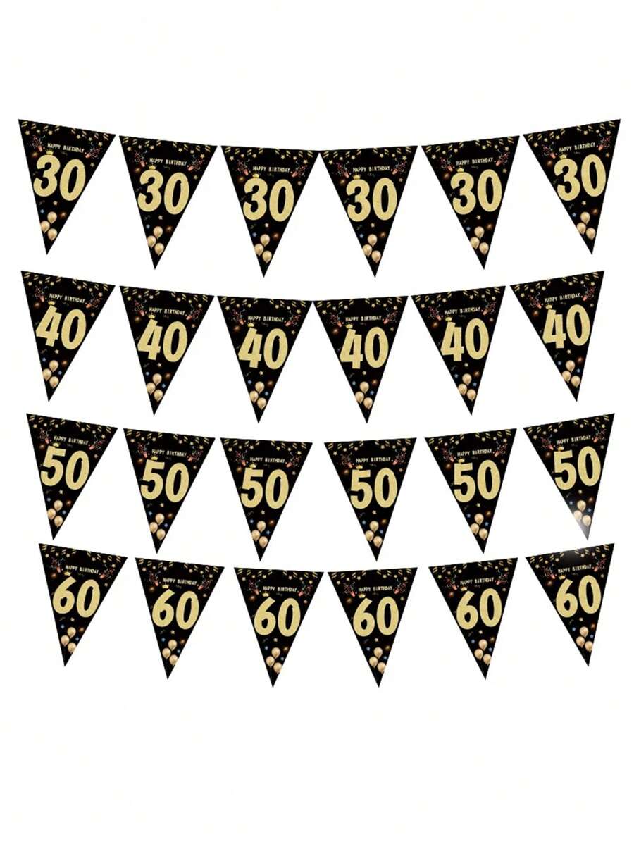 1 件黑色和金色生日派对装饰横幅,带三角旗,适用于 18 周年、21 周年、30 周年、40 周年、50 周年、60 周年庆典、圣诞节 - 黑色 - 查看 1