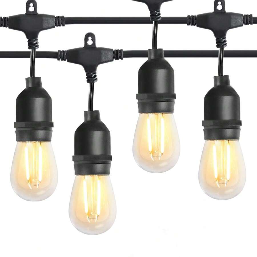 48ft LED Outdoor String Lights, S14 Edison Patio Lights With 15