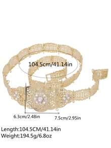 1 件优雅花形合金腰带，摩洛哥阿拉伯新娘婚纱身体链配饰，复古女士派对腰饰，长度可调，闪亮金色 - 腰鏈 - 查看 7