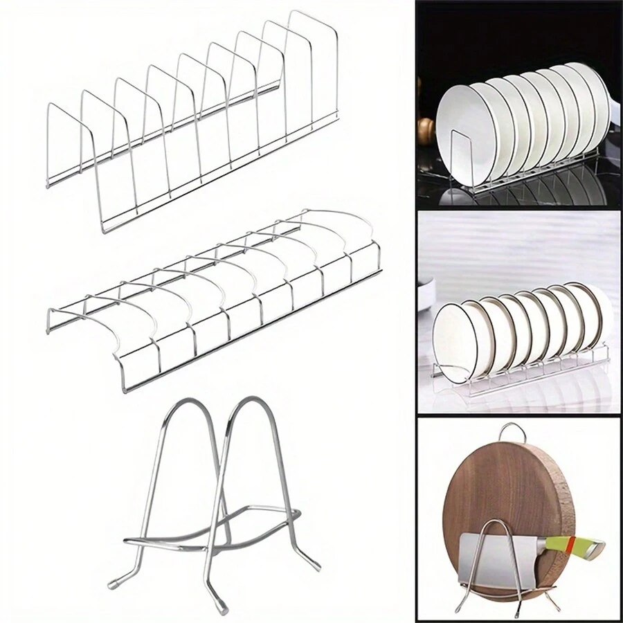 1 Supporto Per Piatti, Supporto Verticale Per Asciugare I Piatti In Acciaio Inossidabile, Porta Coperchi Multi-linea Per Pentole Da Riporre Sul Ripiano, Per Piatti, Pentole, Padelle E Taglieri, Organizzatori E Contenitori Da Cucina, Accessori Da Cucina - Argento - Visualizzare 1
