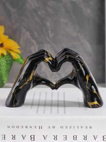 1pc Colorful Resin Heart Gesture Decorative Ornament, Room Decor, Bedroom Decor Best Gifts Birthday Graduation - Black - View 2