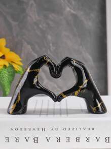 1pc Colorful Resin Heart Gesture Decorative Ornament, Room Decor, Bedroom Decor Best Gifts Birthday Graduation - Black - View 1