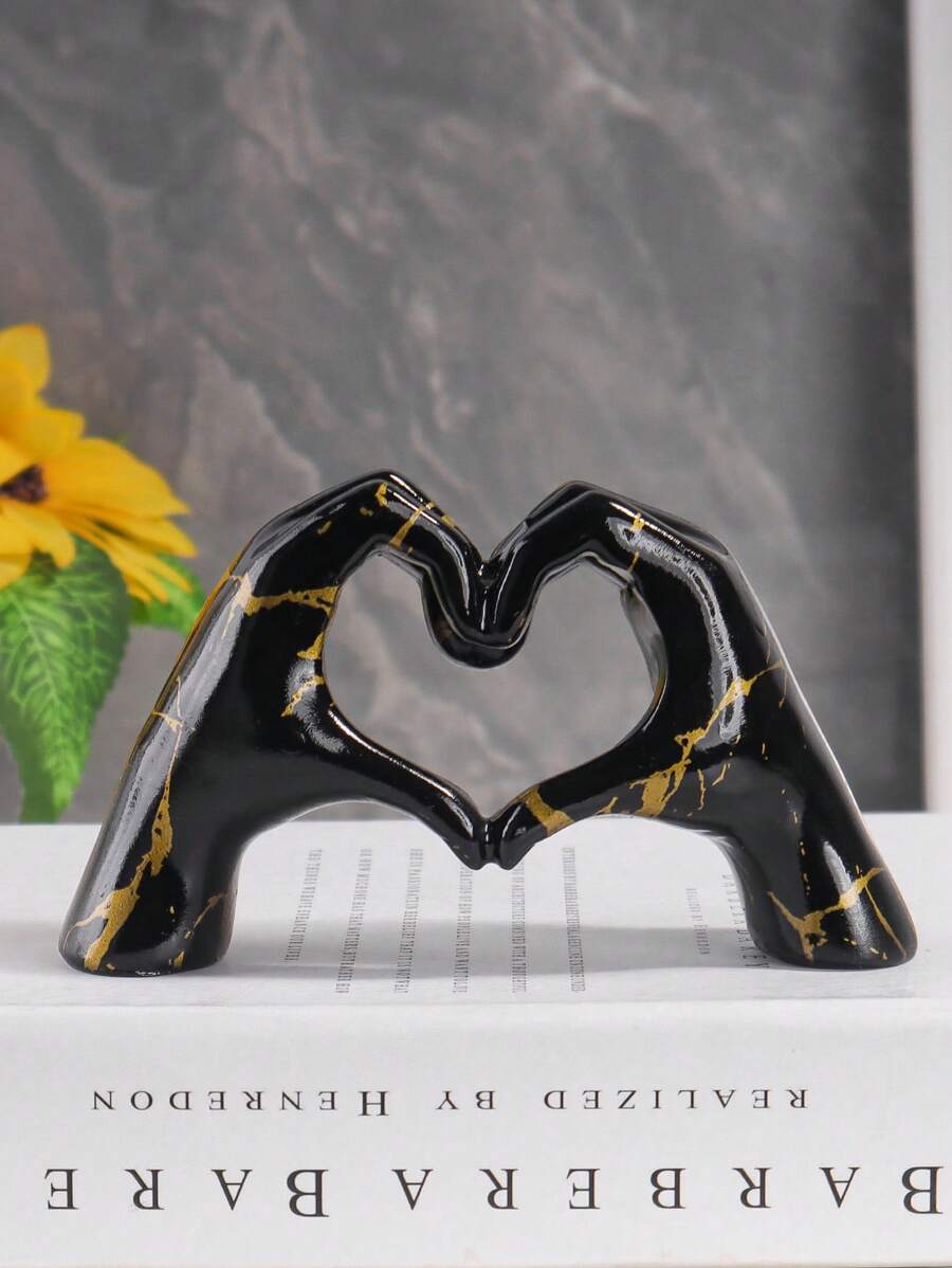 1pc Colorful Resin Heart Gesture Decorative Ornament, Room Decor, Bedroom Decor Best Gifts Birthday Graduation - Black - View 1