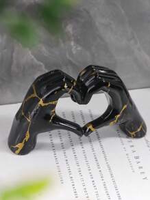 1pc Colorful Resin Heart Gesture Decorative Ornament, Room Decor, Bedroom Decor Best Gifts Birthday Graduation - Black - View 4