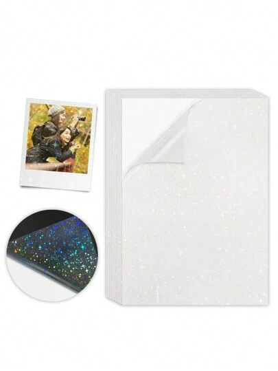 10 Sheets Holographic Stickers Clear A4 Vinyl Stickers Self-Adhesive Waterproof Transparent Film With Heart, Snowflake Patterns, 11.8 X 8.3 Inches, Can Be Used To Protect Books, Photos, Postcards, Etc.