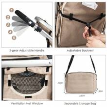 Baby Pushchair, Foldable Infant Stroller With Rain Cover, Mosquito Net, Carry Bag, Adjustable Backrest/Handle/Canopy, Convertible Buggy Pram For 0-3 Years - Beige - View 5