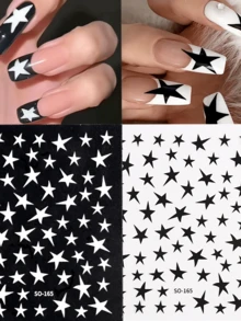 2pcs White Black Stars Nails Stickers 3D Asymmetric Pentagram Nail Decals Manicure Ornaments - Multicolor - View 3