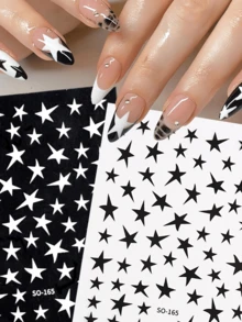 2pcs White Black Stars Nails Stickers 3D Asymmetric Pentagram Nail Decals Manicure Ornaments - Multicolor - View 1