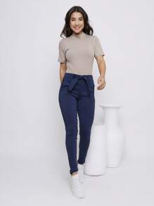 Women's Clochard Tailored Bengaline Trousers With Lycra - Màu xanh hải quân - Xem 3