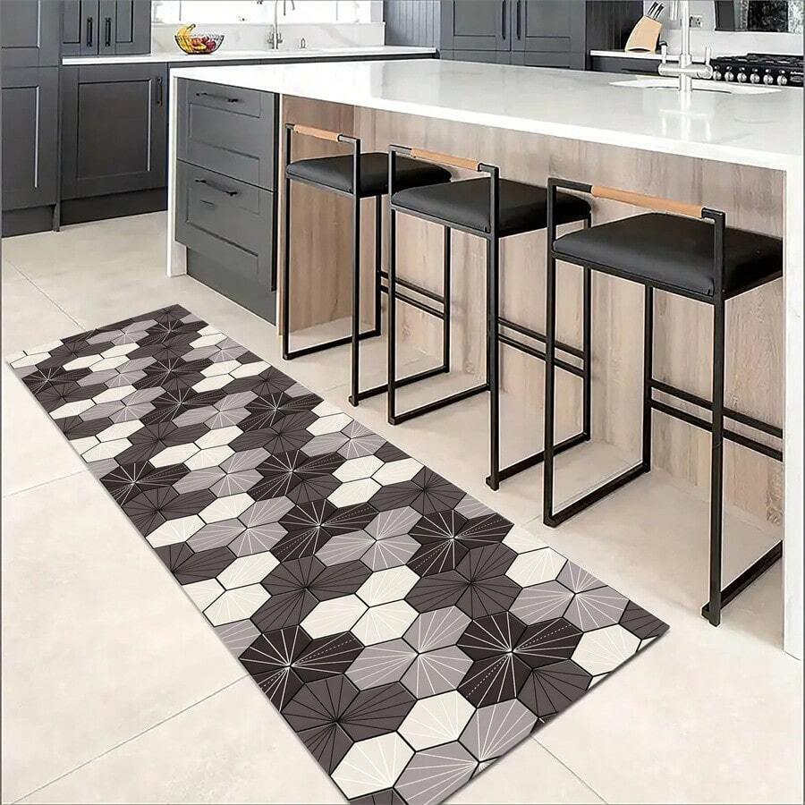 1pc Long Hallway Living Room Rug Imitation Cashmere Rug, Non-Slip Mat For Entrance, Water Absorption, Machine Washable - Multicolor - View 1