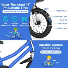 Prorider 14'' Kid's Bike With Removable Training Wheels & Basket For 3-5 Years Old Blue/White/Skyblue/Red - 藍色 - 查看 9