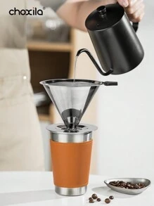 choxila 带储物袋的 2 杯手冲咖啡壶套装、便携式旅行咖啡礼品套装、咖啡配件工具（含咖啡壶和温度计）、双层金属杯、不锈钢咖啡滴滤器、电动咖啡研磨机、咖啡秤、咖啡勺、金属咖啡罐、咖啡豆定量托盘和喷雾瓶、咖啡滤纸和滤纸架、学校用品、返校 - Two Cups - 查看 4