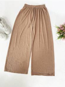 Pantalones Anchos de tela ligera y fresca - Caqui - Ver 1