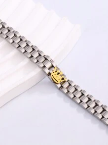 1pc Simple Stainless Steel Gold-Tone Crown Detail Bracelet - Gold - View 5