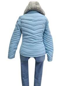 Hermosa calientita chamarra forrada para mujer azul cielo con cubre pecho y gorro desmontable MARGOT - Celeste - Ver 3