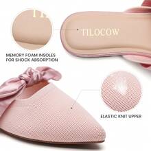 Tilocow Knit Mules For Woman Pointed Toe Flats Bow Mules Slip On Slides Flats Shoes Women Dressy Comfortable - Hồng - Xem 5