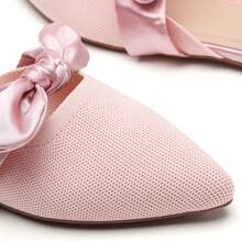 Tilocow Knit Mules For Woman Pointed Toe Flats Bow Mules Slip On Slides Flats Shoes Women Dressy Comfortable - Hồng - Xem 4