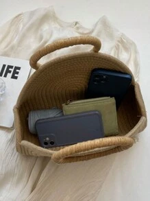 Tropiscape 草编半圆形手提包，环形提手编织篮，饰以雏菊图案，波西米亚风旅行斜挎包，女士纯色夏季手提包，户外野餐篮，完美礼品、收纳和客厅装饰，夏季必备女士包包，海滩必备女士包包，适合度假和假日，夏季海滩度假包，秋季圣诞节冬季圣诞礼物 - 卡其色 - 查看 9