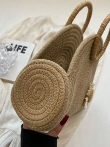 Tropiscape 草编半圆形手提包，环形提手编织篮，饰以雏菊图案，波西米亚风旅行斜挎包，女士纯色夏季手提包，户外野餐篮，完美礼品、收纳和客厅装饰，夏季必备女士包包，海滩必备女士包包，适合度假和假日，夏季海滩度假包，秋季圣诞节冬季圣诞礼物 - 卡其色 - 查看 11