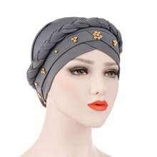 European And American Style Milk Silk Solid Color Studded Braid Bandana Headscarf Cap For Spring And Autumn