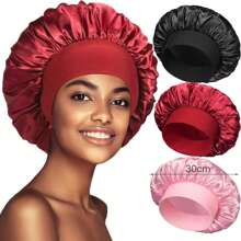 1 chiếc mũ trùm đầu bằng lụa satin khi ngủ, mũ trùm đầu bằng lụa satin cho phụ nữ khi ngủ, mũ trùm đầu ngủ bằng lụa satin Widesoft màu đen cho tóc xoăn, mũ tắm - Màu răng tuyết - Xem 2