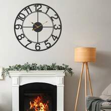 24 Inch Large Black Metal Wall Clock For Living Room Decor, Silent Non Ticking Analog Wall Clock Battery Operated, Rustic Metal Wall Clock For Bedroom, Kitchen, Office - Arabic Numerals - 黑色 - 查看 7