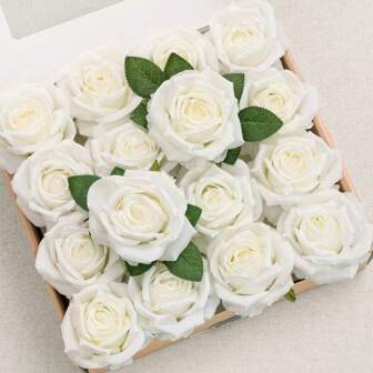 25 Rose Artificiali Con Steli, Rose In Schiuma Di Colore Avorio Con Aspetto Realistico, Adatte Per profumo Da Sposa Fai-Da-Te, Centrotavola Floreale Per Casa, Festa E Decorazione, Festa Di San Valentino, Regalo
