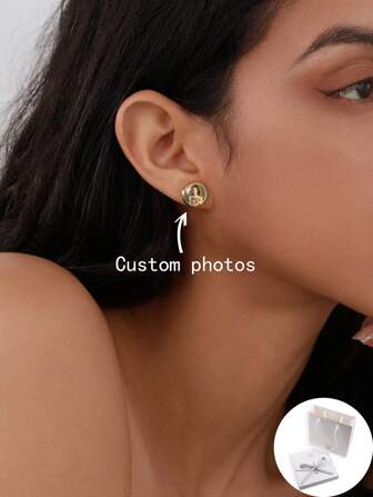 Anpassat Tid Ädelsten Cirkulär Örhängen Med Personligt anpassad Bas , Lämplig För Familj , Par , Husdjur , Dagligt slitage , Presenter , Minnesmärke