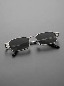 1pc Men Square Frame Punk Hollow Out Design Metal Fashion Glasses For Outdoor Travel Rave Party Driving Accessories For Summer Beach Vacation,Outdoor,Travel