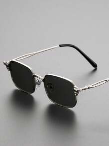 1pc Men Square Frame Punk Hollow Out Design Metal Fashion Glasses For Outdoor Travel Rave Party Driving Accessories For Summer Beach Vacation,Outdoor,Travel