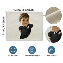 1pc Customized Funny Suit & Big Head Image Printed Linen Placemat, Suitable For Table Decoration And Gift