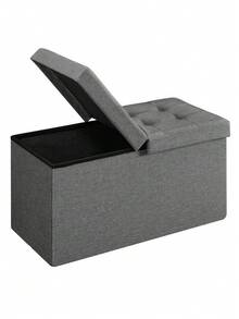 SONGMICS Storage Ottoman, Padded Shoe Bench, Flip-Up Lid, Foldable, 300 Kg Load Capacity, Dark Grey - Dark Grey - View 7