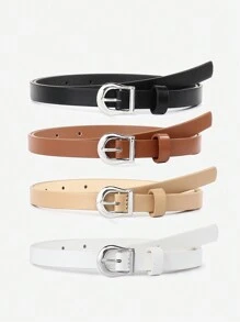 4pcs Women Metal Buckle Casual Belt For Daily Life Summer, School Fall, Autumn, Halloween