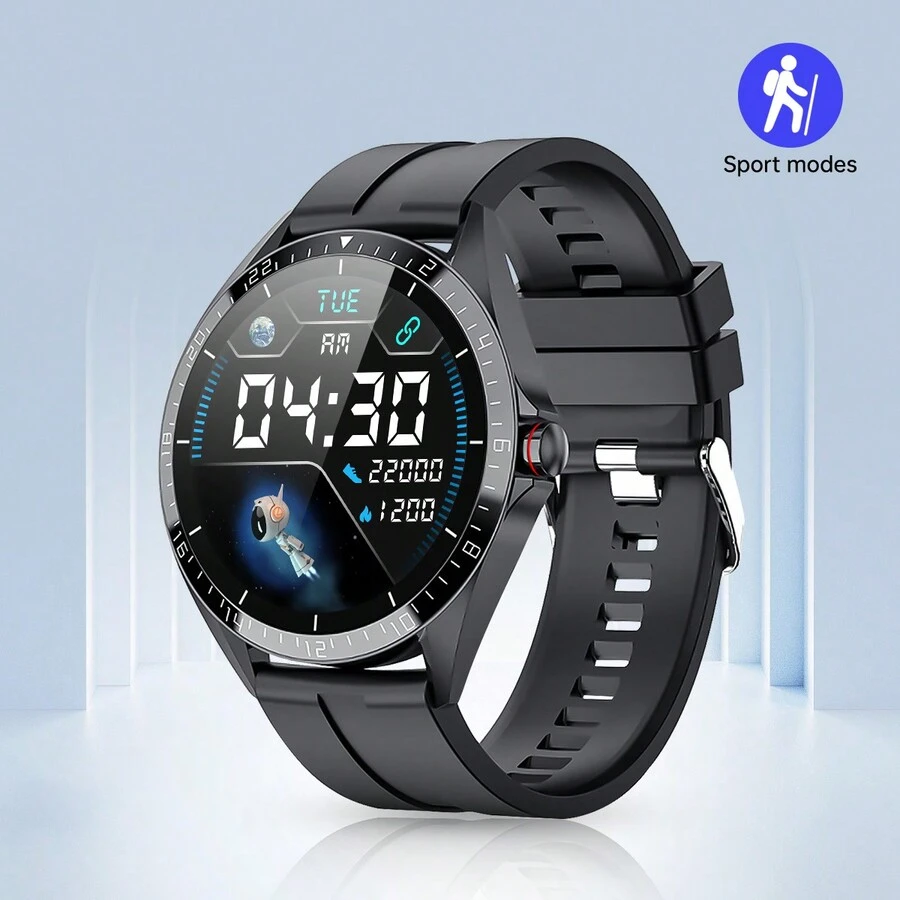 2024新款熱銷男女不分腕帶智能手錶，多運動模式附步數和卡路里追踪器、距離追踪、鬧鐘和來電提醒，全觸摸1.32英寸圓屏，多功能運動智能手錶，適用於Android和IOS系統 - 黑色 - 查看 1