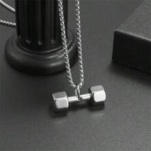 SeuSuk 1pc Unisex Stainless Steel Gym Weightlifting Barbell & Dumbbell Pendant Necklace, Punk Hip Hop Fitness Sport Accessory