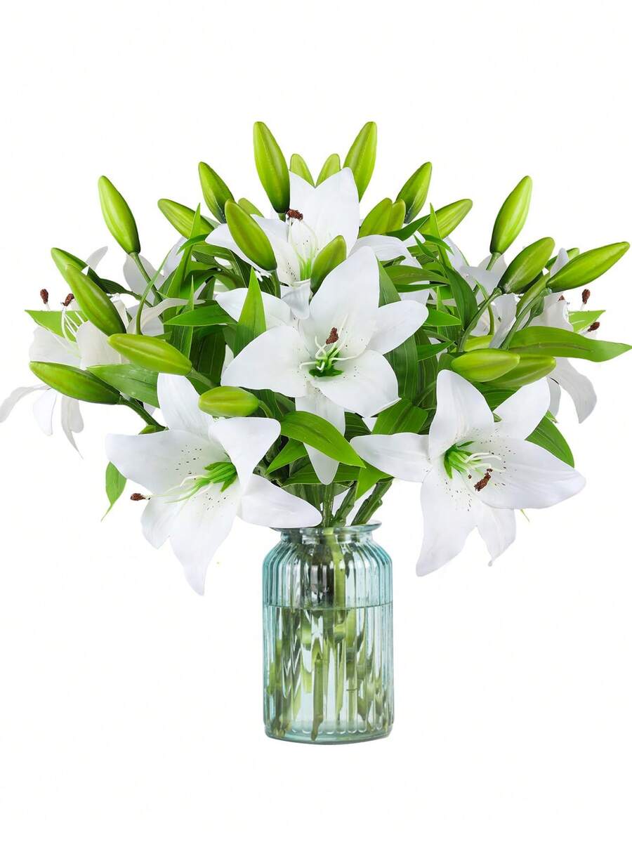 1入/3入組白色人工百合花,春季模擬百合花,適用於婚禮桌面裝飾,別墅裝飾,派對裝飾 - 白色 - 查看 1