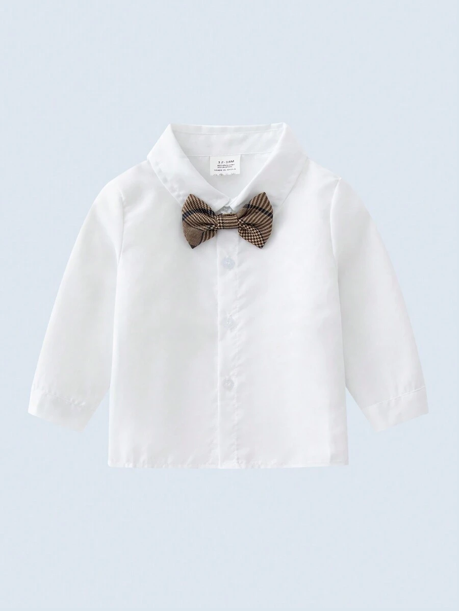 BOARNSEORL 3 件套男婴绅士服装套装：蝴蝶结长袖衬衫、西装外套和裤子，时尚，适合生日派对、婚礼、洗礼、1 岁生日典礼 - 卡其色 - 查看 1